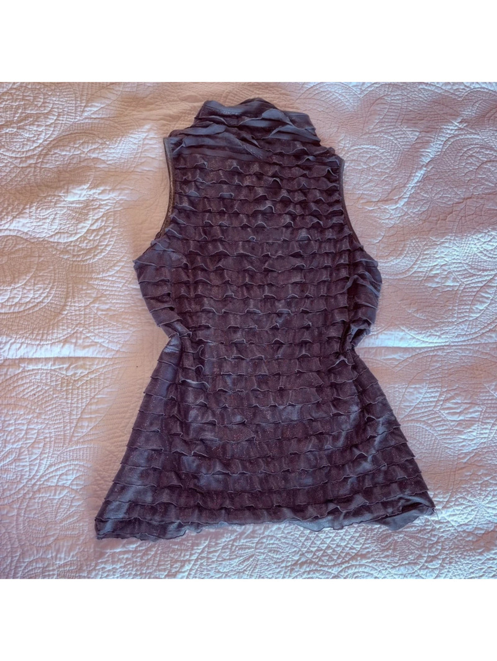 Gray Sparkly My Collection Ruffled High Neckline Cami - Picture 3 of 3